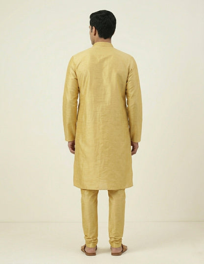 Lemon Yellow Art Silk Plain Kurta Set Festive Wear