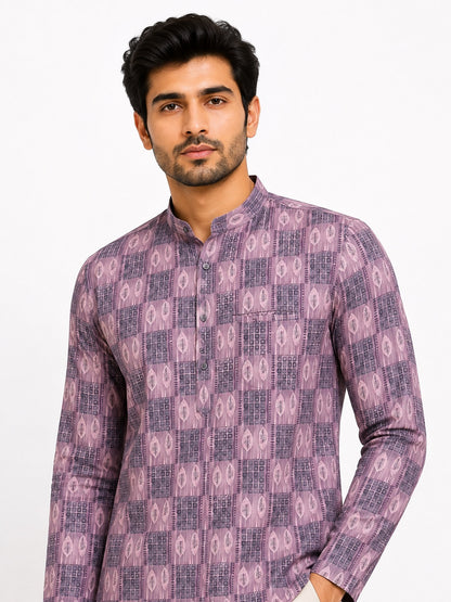 Onion Pink Cotton Printed Short Kurta