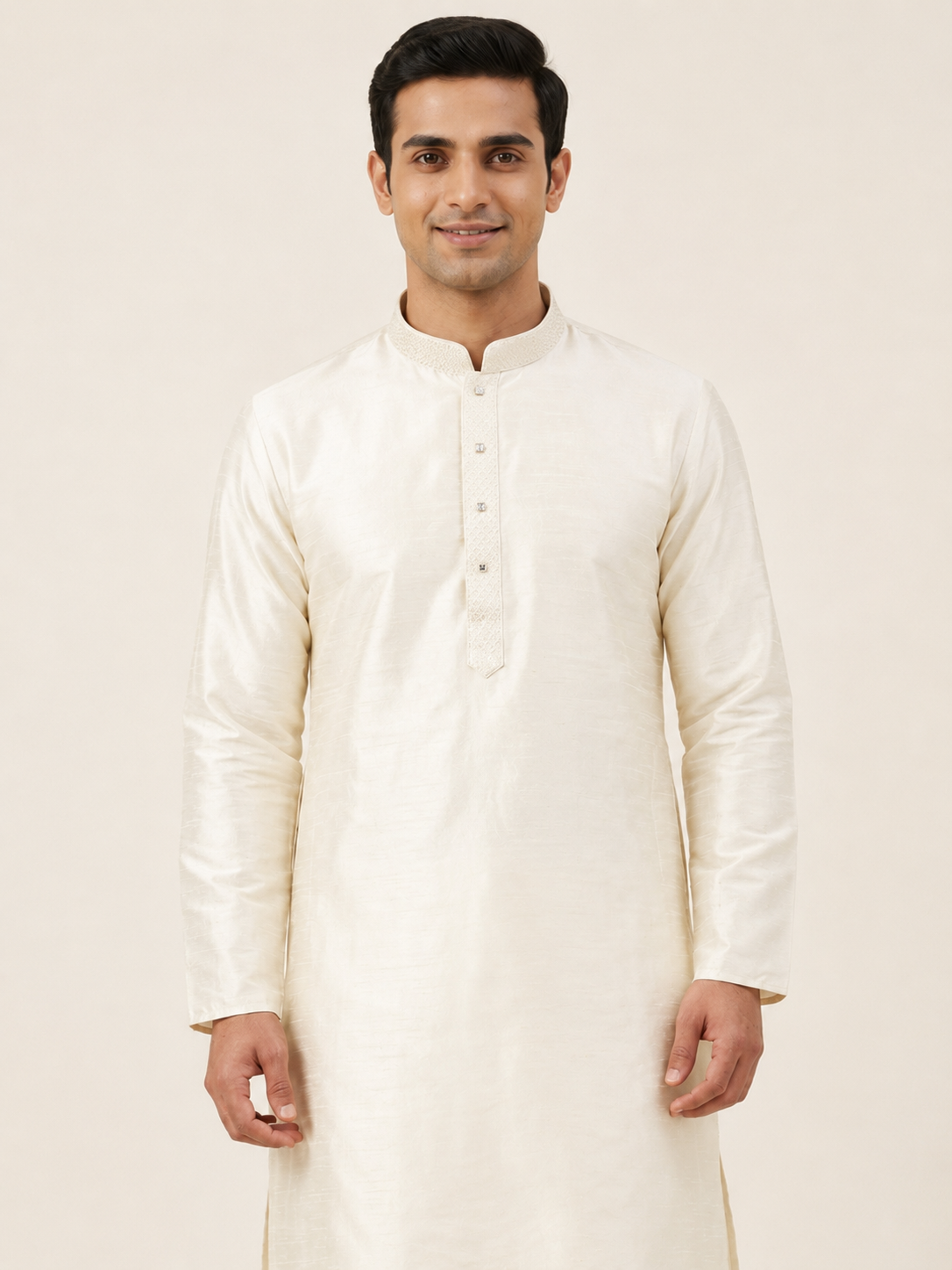 Cream Art Silk Plain Kurta Set Festive Wear