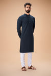 Teal Pure Cotton Self Jaquard Kurta Pyjama