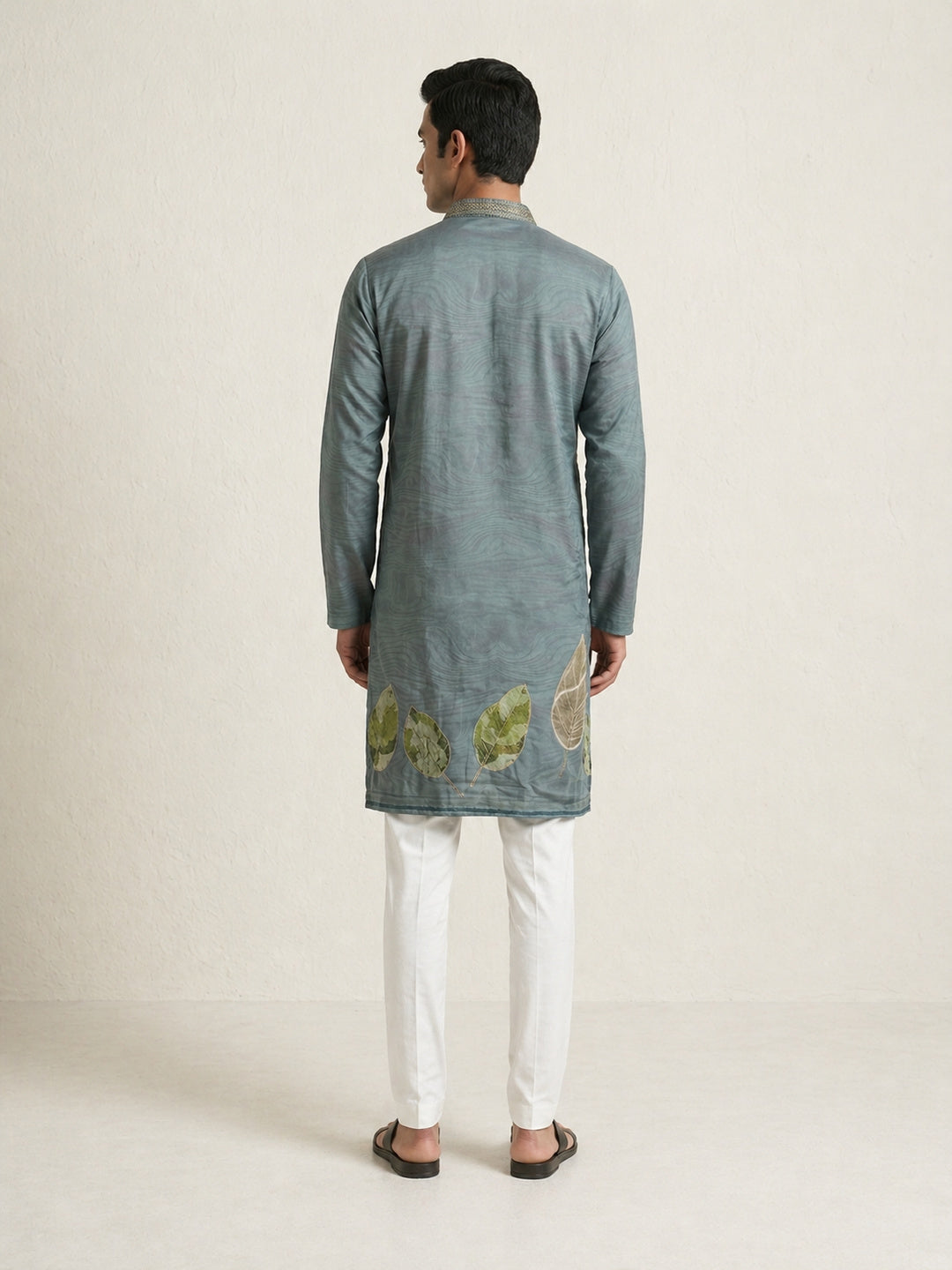 Gray  Art Silk  Foil Printed Kurta Set Festive Wear