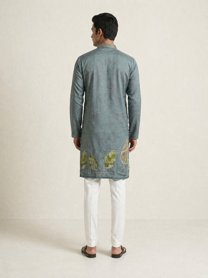 Gray  Art Silk  Foil Printed Kurta Set Festive Wear