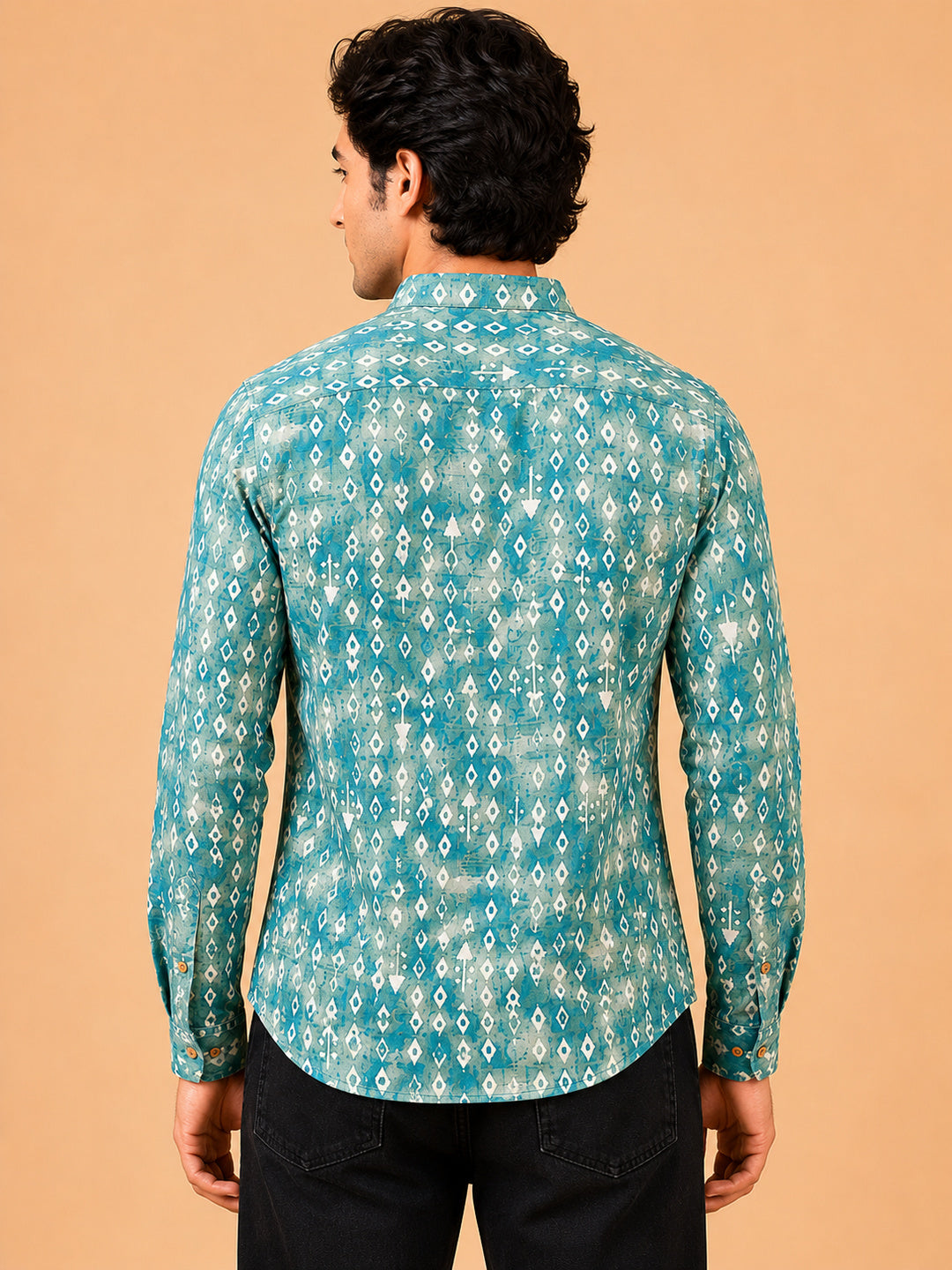 Mint Green Linen Printed Short Kurta