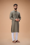 Olive Green Pure Cotton Self Jaquard Kurta Pyjama