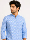 Sky Blue Cotton Printed Short Kurta