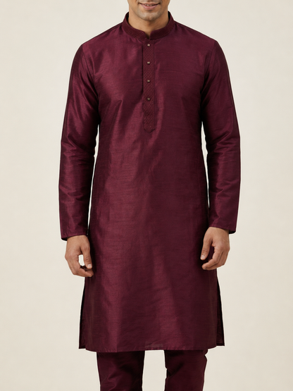Wine Art Silk Plain Kurta Set Festive Wear