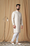 Beige Matka Silk Embroidered Kurta Pyjama