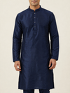 Navy Blue Art Silk Plain Kurta Set Festive Wear