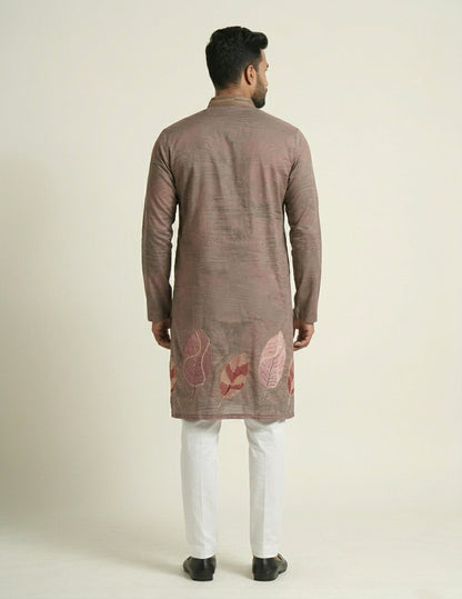 Brown Art Silk  Foil Printed Kurta Set Festive Wear