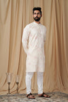 Off White Matka Silk Embroidered Kurta Pyjama