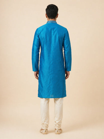 Turquoise Blue  Art Silk Jaquard Kurta Set Festive Wear