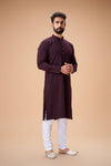 Wine Pure Cotton Self Jaquard Kurta Pyjama