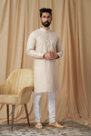Beige Matka Silk Embroidered Kurta Pyjama