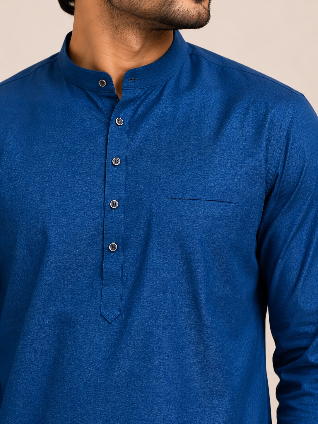 Teal Blue Plain Cotton Short Kurta