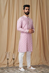 Onion Pink Muslin Allover Embroidered Kurta Pyjama