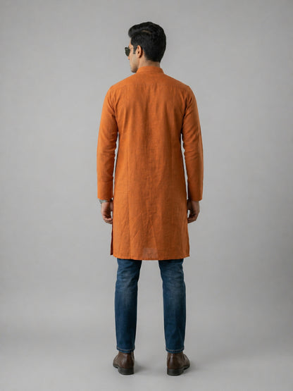 Mustard Art Silk Plain Long Kurta for Casual Wear