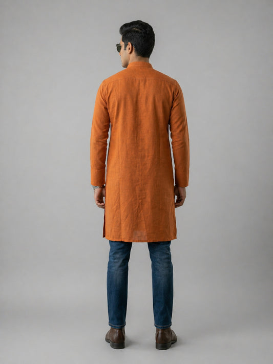 Mustard Art Silk Plain Long Kurta for Casual Wear