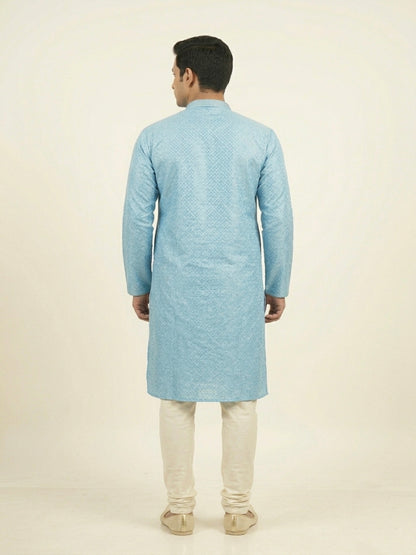 Sky Blue  Art Silk Jaquard Kurta Set Festive Wear