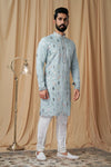 Sky Blue Muslin Mirror and Embroidered Kurta Pyjama