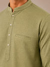 Olive Green Plain Cotton Short Kurta