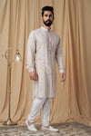 Beige Tusser Embroidered Kurta Pyjama