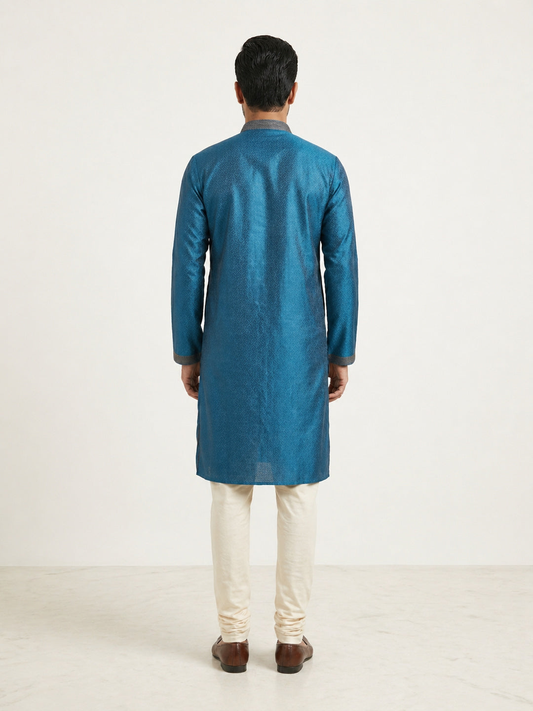 Teal Blue  Art Silk Jaquard Kurta Set Festive Wear