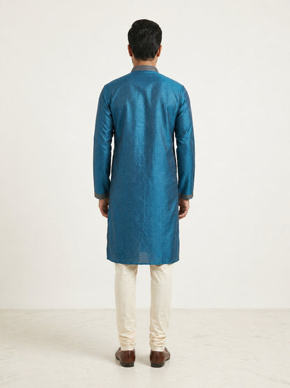 Teal Blue  Art Silk Jaquard Kurta Set Festive Wear