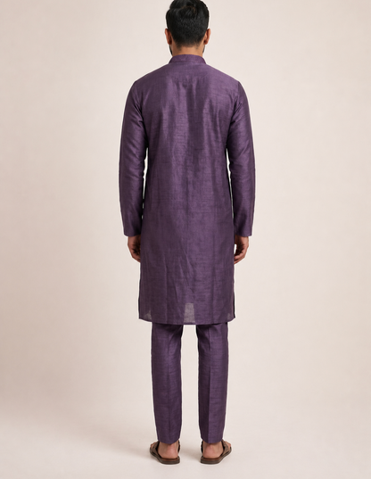 Purple Art Silk Plain Kurta Set Festive Wear