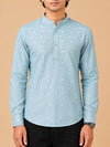 Mint Green Linen Printed Short Kurta
