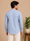 Sky Blue Cotton Printed Short Kurta