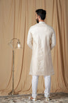 Beige Matka Silk Embroidered Kurta Pyjama