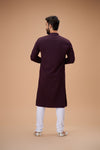 Wine Pure Cotton Self Jaquard Kurta Pyjama