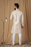 Beige Matka Silk Embroidered Kurta Pyjama