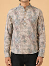 Beige Linen Printed Short Kurta