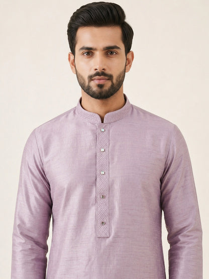 Lavender Art Silk Plain Kurta Set Festive Wear