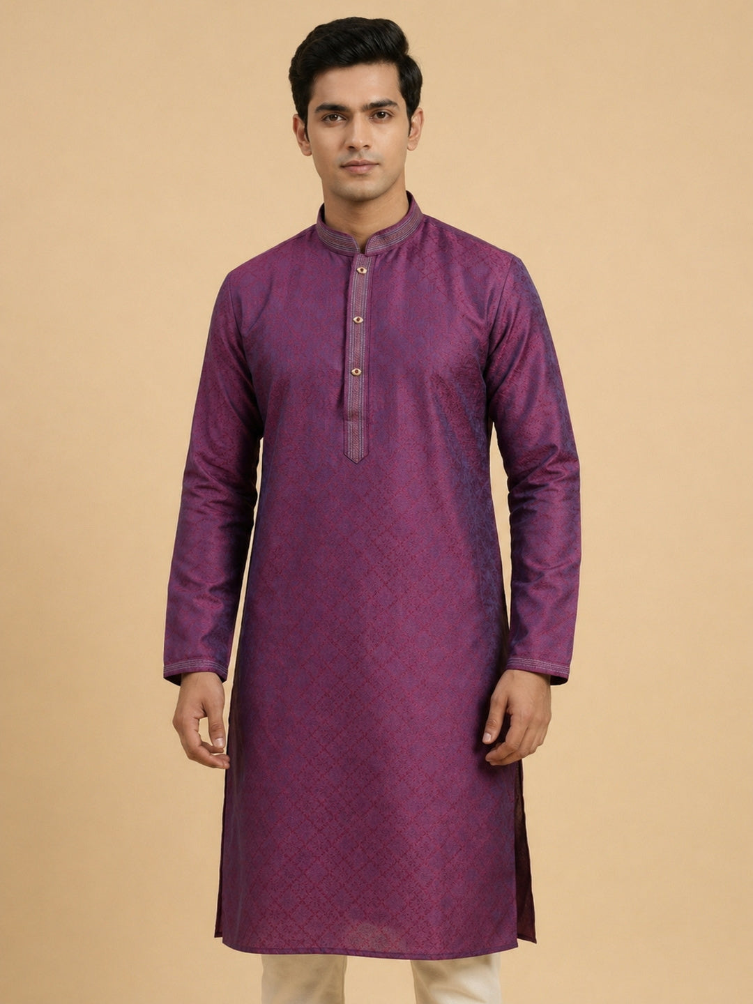 Purple  Art Silk Jaquard Kurta Set Festive Wear