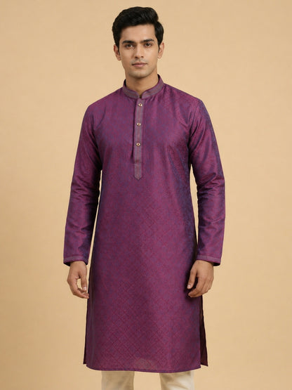 Purple  Art Silk Jaquard Kurta Set Festive Wear