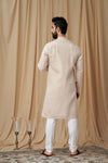 Beige Matka Silk Embroidered Kurta Pyjama