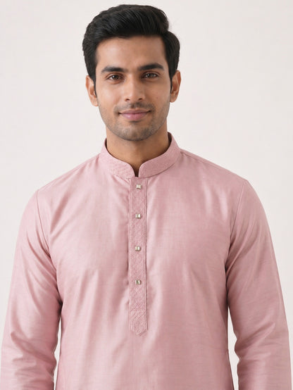 Onion Pink Art Silk Plain Kurta Set Festive Wear