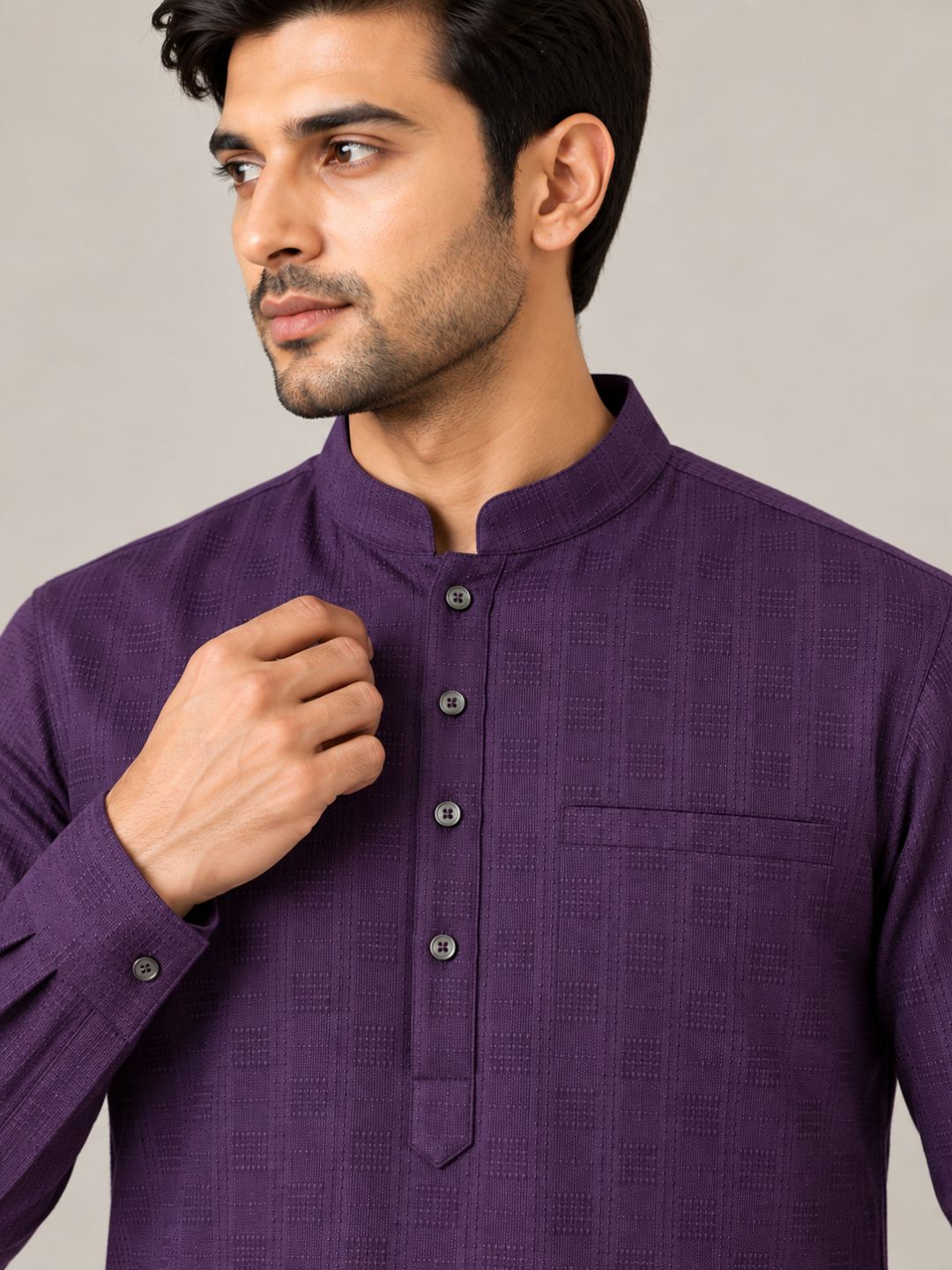 Wine Plain Textured Short Kurta