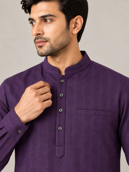 Wine Plain Textured Short Kurta