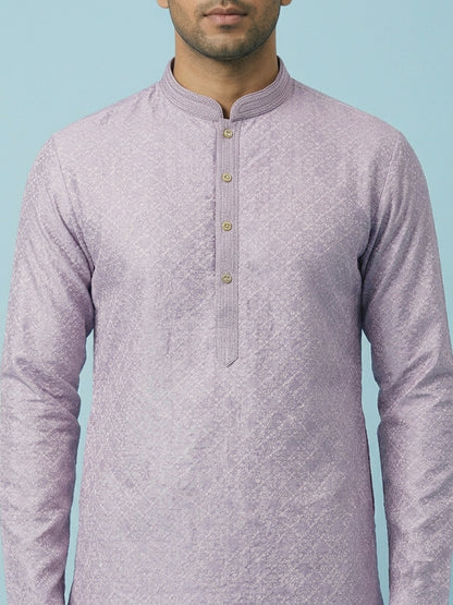 Lavender  Art Silk Jaquard Kurta Set Festive Wear