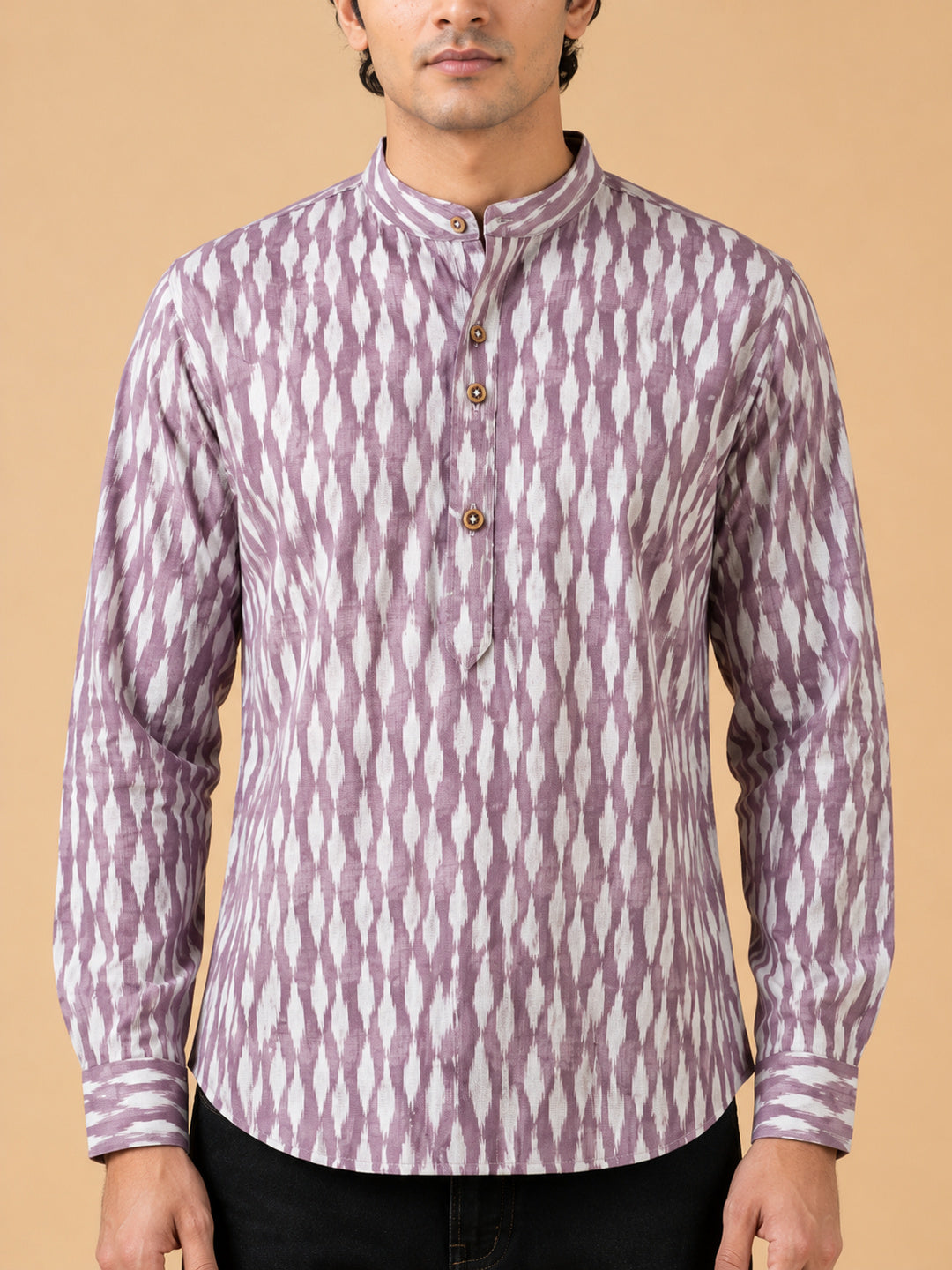 Lavender Linen Printed Short Kurta