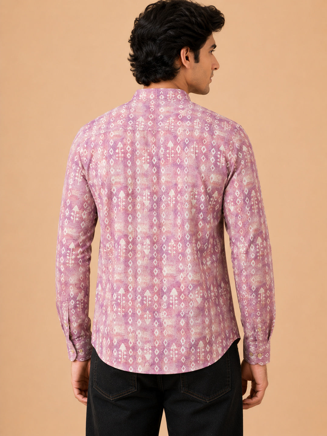 Onion Pink Linen Printed Short Kurta