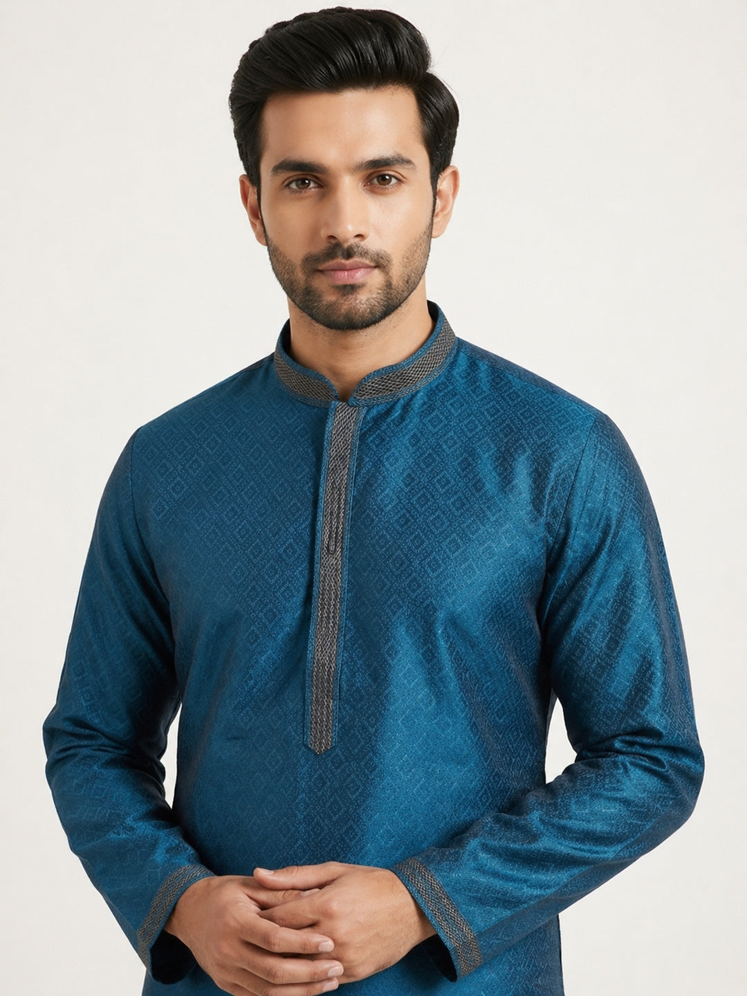 Teal Blue  Art Silk Jaquard Kurta Set Festive Wear