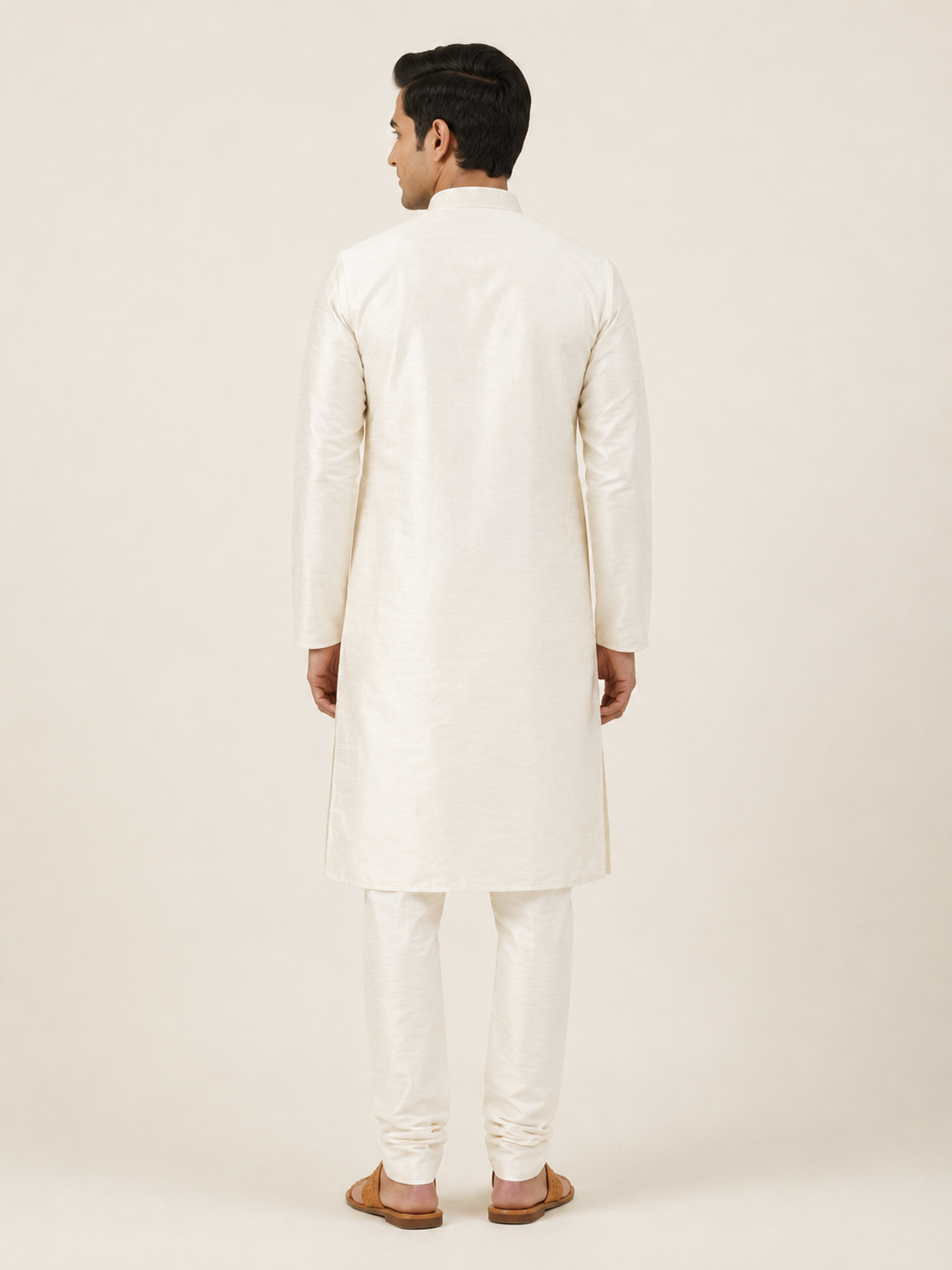 Cream Art Silk Plain Kurta Set Festive Wear
