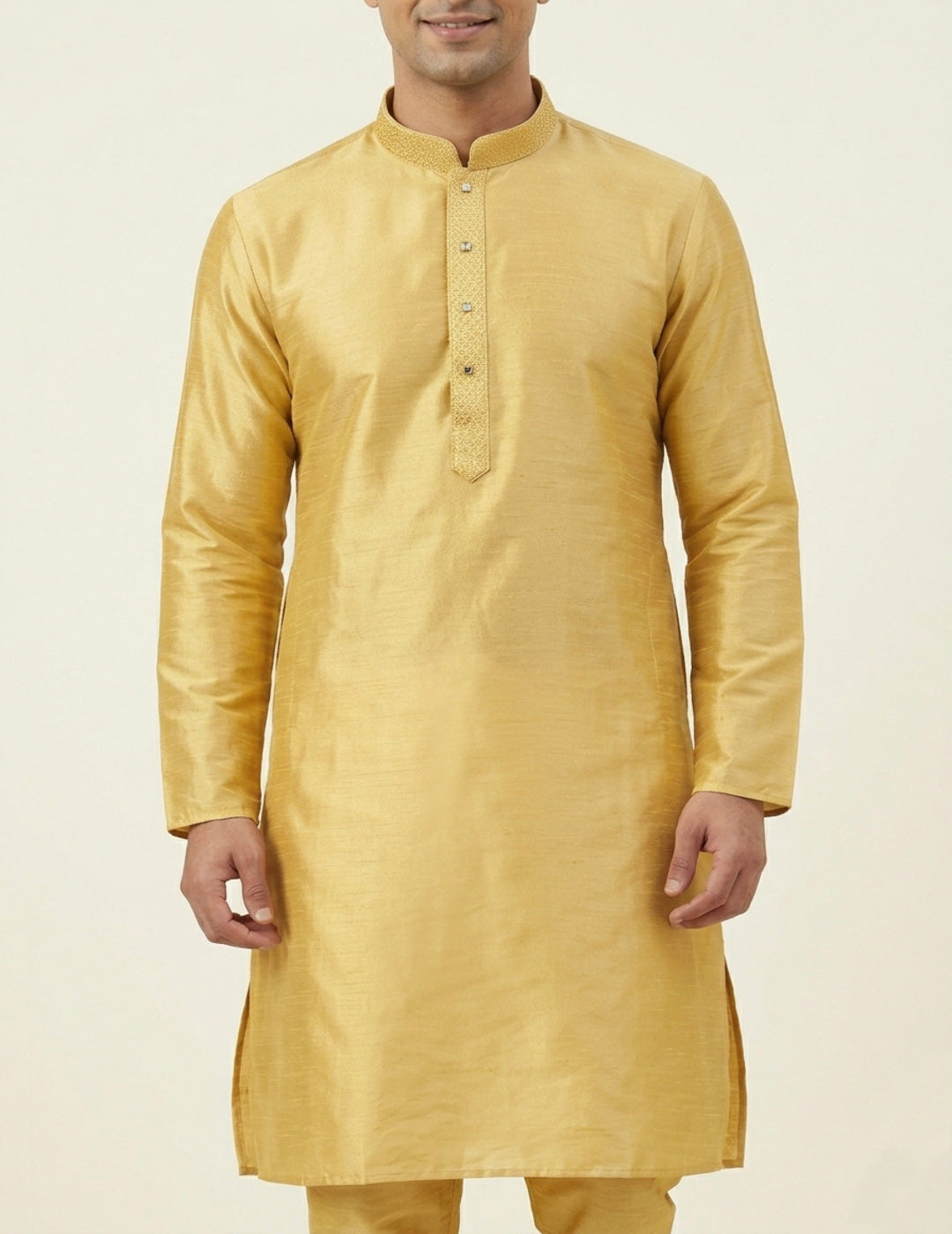 Lemon Yellow Art Silk Plain Kurta Set Festive Wear
