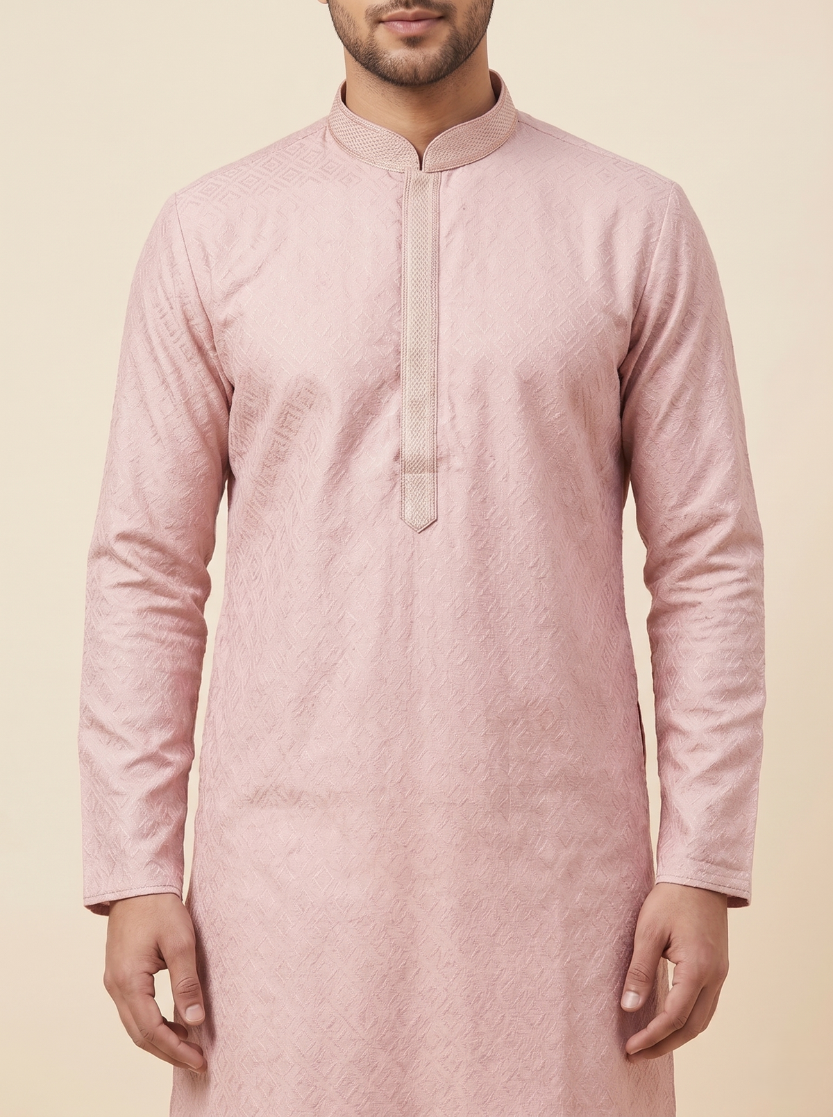 Onion Pink Art Silk Jaquard Kurta Set Festive Wear