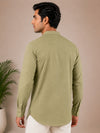 Olive Green Plain Cotton Short Kurta