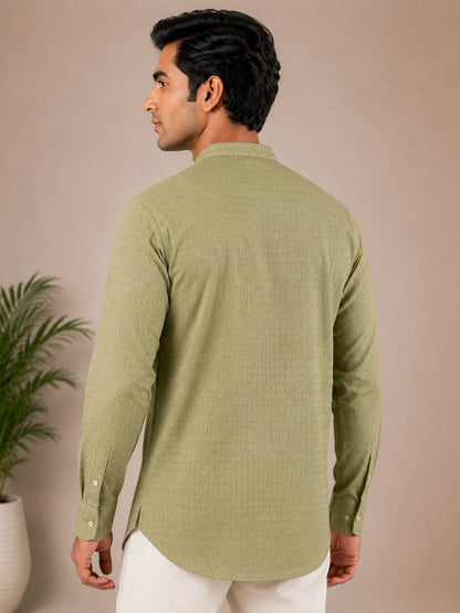 Olive Green Cotton Short Kurta with Mandarin Collar